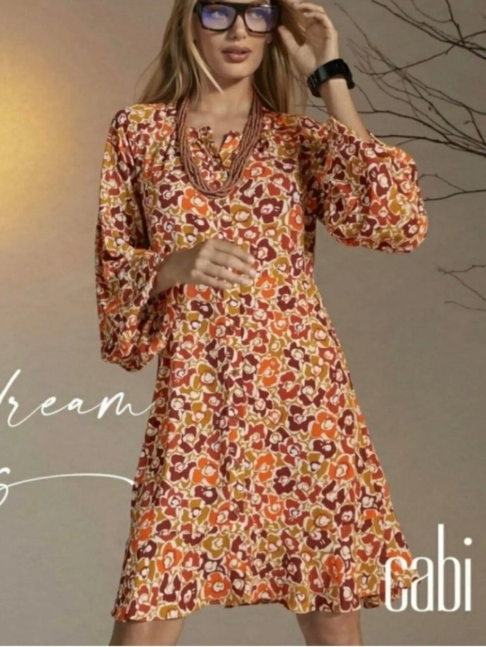 CAbi 4238 Daydream A-Line Dress Orange
Yellow Print Bishop Sleeves Size Medium